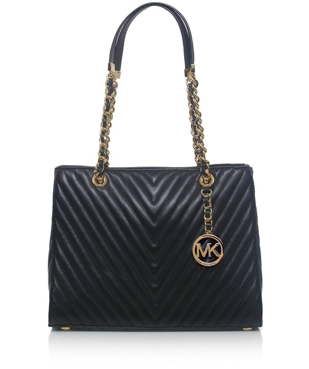 MICHAEL Michael Kors Susannah Chevron Quilted Tote Bag in Black Lyst